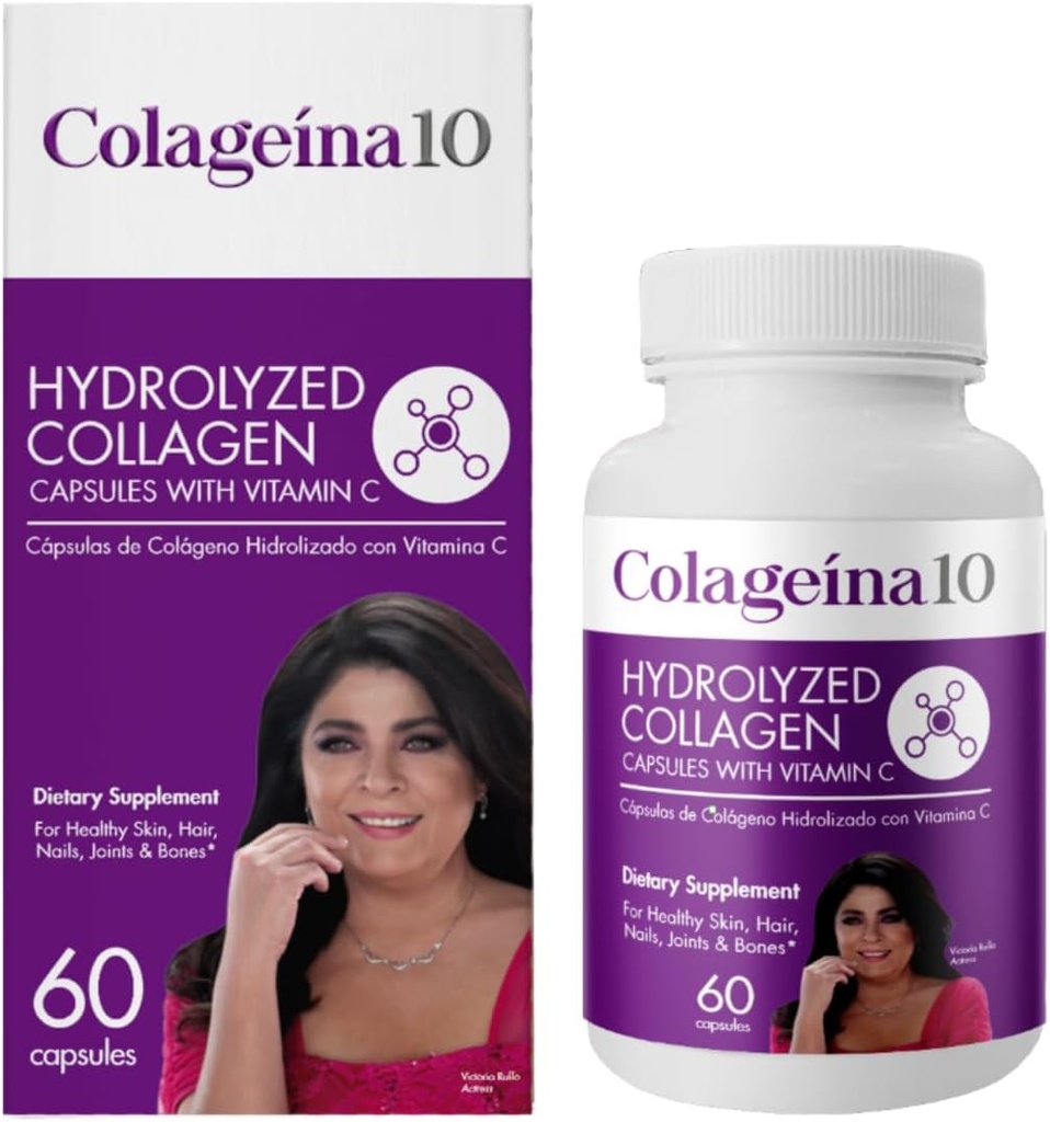 Colageina 10 Hydrolyzed Collagen Capsules with Vitamin C - Anti-Aging Dietary Supplement for Healthy Skin, Hair, Nails, Joints, and Bones - 60 Count 2
