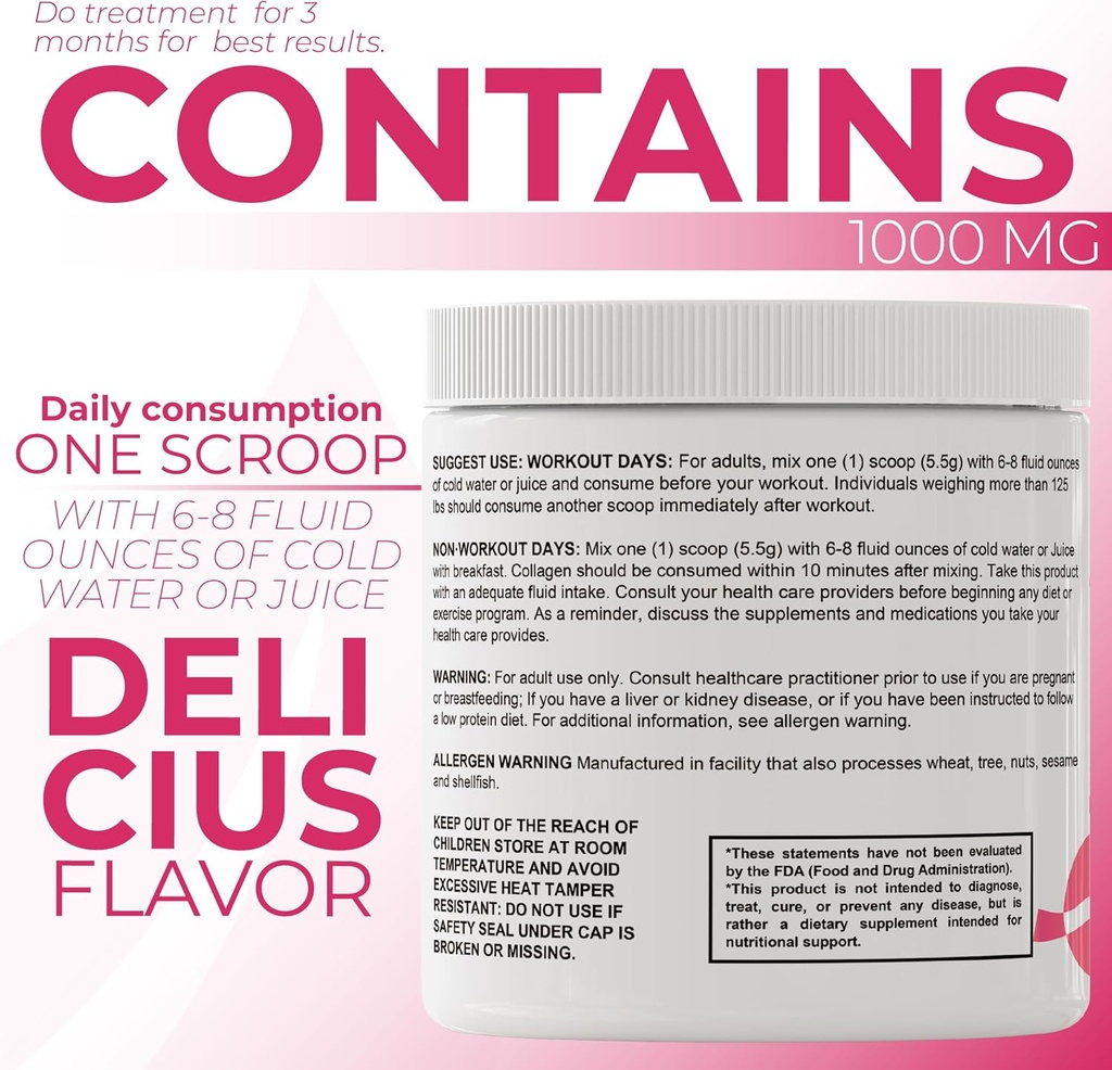 Hallusa Natural Hydrolyzed Collagen Peptides Powder 1000mg with Vitamin C | BlackBerry & Blueberry Flavor | 4g Collagen per Serving | Healthy Hair, Skin, Nails, Bone & Joint Support 3