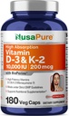 NusaPure Vitamin K2 (MK7) (200mcg) + Vitamin D3 (10000 IU) 180 Veg Caps - Bioperine, Soyfree, Non-GMO 2