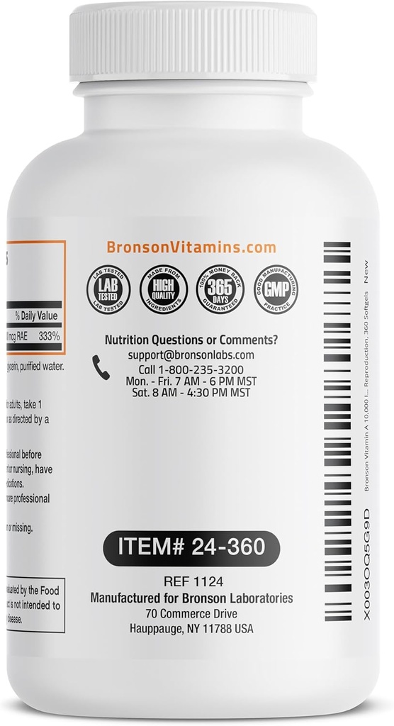 Bronson Vitamin A 10,000 IU Premium Non-GMO Formula Supports Healthy Vision & Immune System and Healthy Growth & Reproduction, 360 Softgels 6