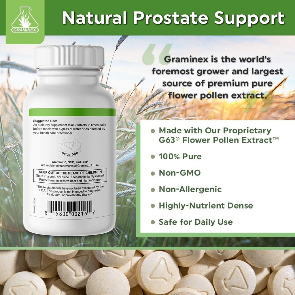 Graminex PollenAid Prostate Supplement: All Natural Prostate Support for Bladder Control & Urinary Tract Health, Rye Pollen Extract Made in USA, 90 Tablets (Pack of 2) 4