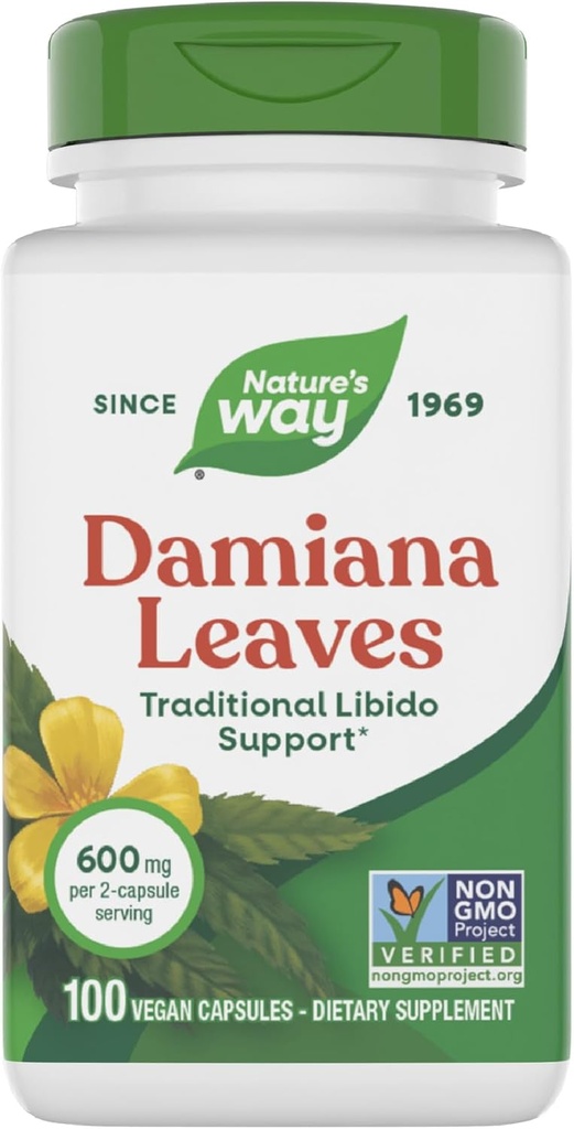 Nature's Way Damiana Leaves, Traditional Libido Support*, 600 mg per 2-Capsule Serving, Non-GMO Project Verified, Vegan, 100 Capsules (Packaging May Vary) 2