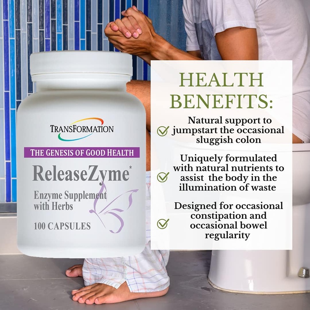 TRANSFORMATION THE GENESIS OF GOOD HEALTH Enzymes ReleaseZyme Blend Supplement with Natural Herbs, Advanced Digestive Support Formula with Protease, Helps Break Down Proteins, Plant Based Enzymes, 100 3