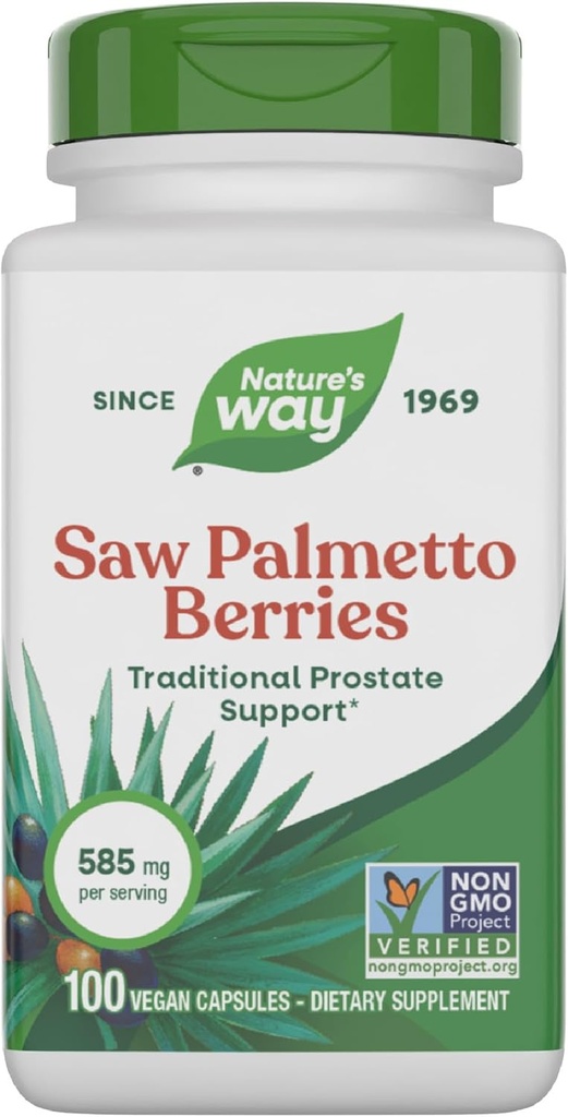 Nature's Way Saw Palmetto Berries, Traditional Prostate Support*, 585 mg per serving, Non-GMO Project Verified, Vegan, 100 Capsules (Packaging May Vary) 2