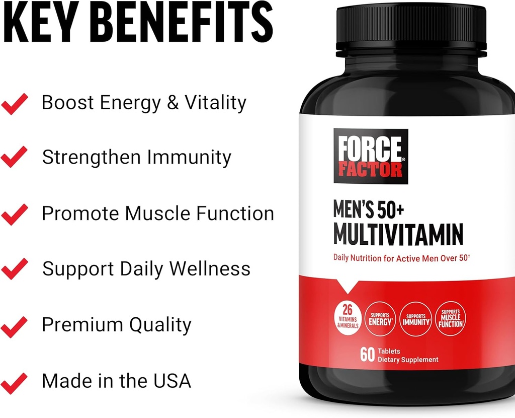 Force Factor Men’s Multivitamin 50 Plus, Multivitamin for Men with 26 Vitamins and Minerals, and Phytonutrients to Support Energy, Immunity, and Muscle Function, 60 Tablets 3