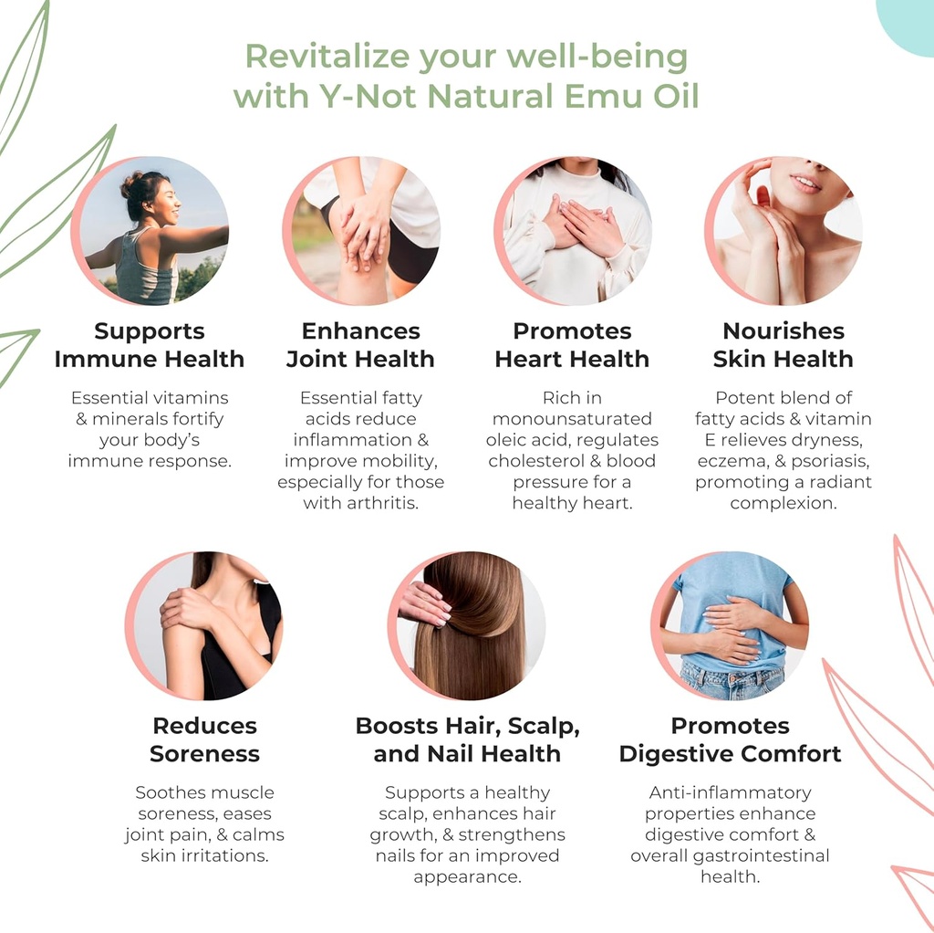 Emu Oil Capsules - Heart, Hair, Metabolism & Joint Support Supplement - Pharmaceutical Grade Emu Oil with CLA, Omegas 3, 6 & 9 with Vitamin K2, A & E by Y-Not Natural - 1000mg, 500 Capsules 5