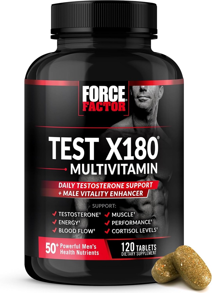 FORCE FACTOR Test X180 Multivitamin, Testosterone Booster Supplement for Men, Support Muscle, Strength, Performance & Vitality, 50+ Nutrients for Men’s Health & All 13 Essential Vitamins, 120 Tablets 2