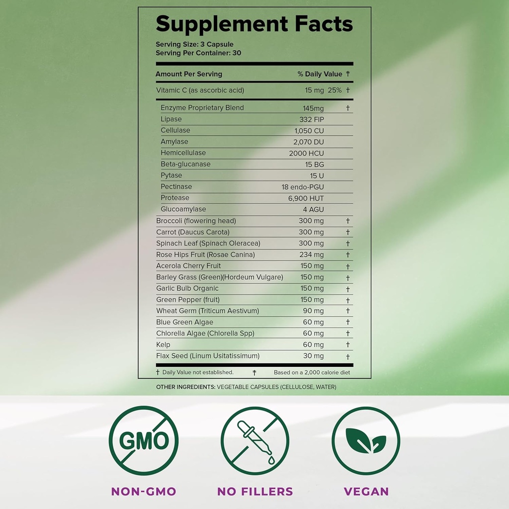 Dr. Liz Cruz Gastro Greens - Greens Supplement, Dietary Supplements with Herbs, Supplements for Women, Men, and Children, Non-GMO, Whole Food Based, 90 Veggie Capsules 6