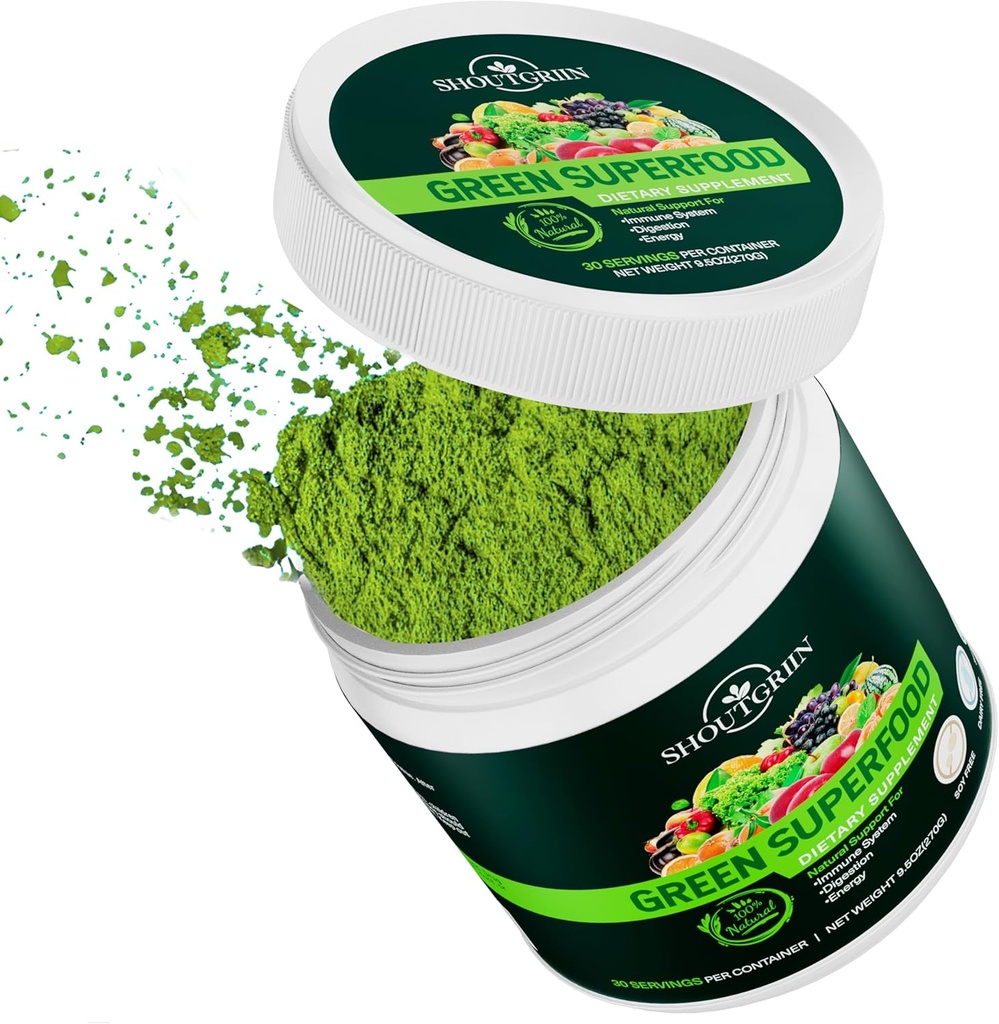 Green Superfood Powder – Organic Daily Greens Supplement with Probiotics, Digestive Enzymes, Antioxidants – Vegan, Keto, Sugar-Free – Energy & Gut Health Boost – 30 Servings 2