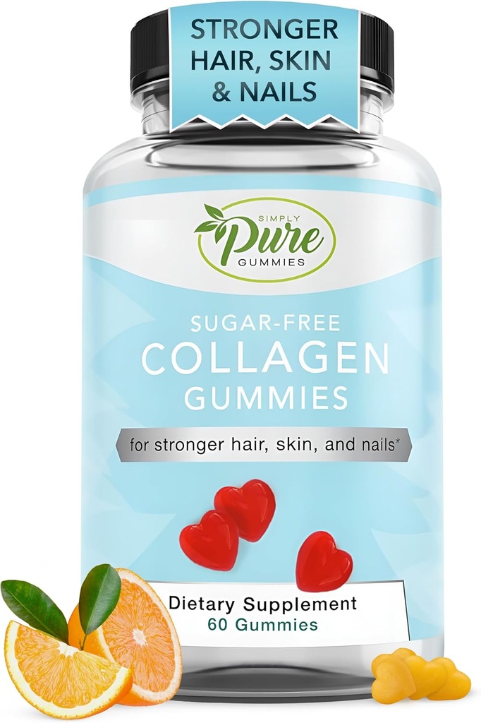 Pure By Nature Collagen Gummies for Women & Men, Sugar-Free Collagen Gummy for Natural Collagen Production, Hair, Skin & Nails Support, Pectin Supplements Chews (60 Count) 2