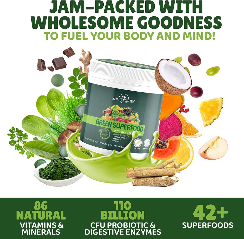 Green Superfood Powder – Organic Daily Greens Supplement with Probiotics, Digestive Enzymes, Antioxidants – Vegan, Keto, Sugar-Free – Energy & Gut Health Boost – 30 Servings 3