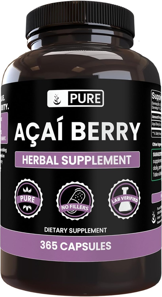 PURE ORIGINAL INGREDIENTS Acai Berry (365 Capsules) No Magnesium Or Rice Fillers, Always Pure, Lab Verified 2
