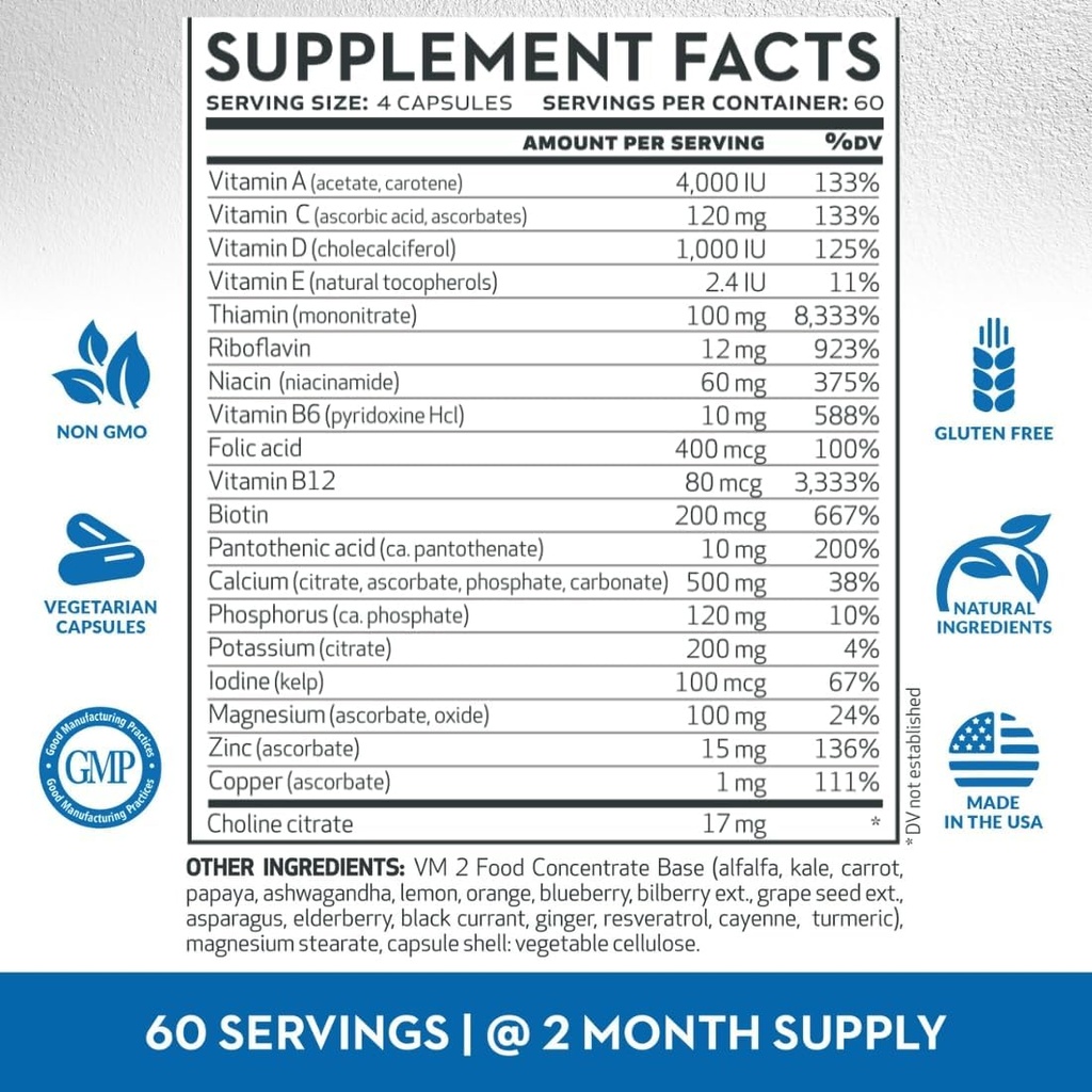 Vitaminerals 2BG+™ B Complex Immune Support High Potency B Complex | Fruits & Veggies Blend | 240 Veggie Caps 3
