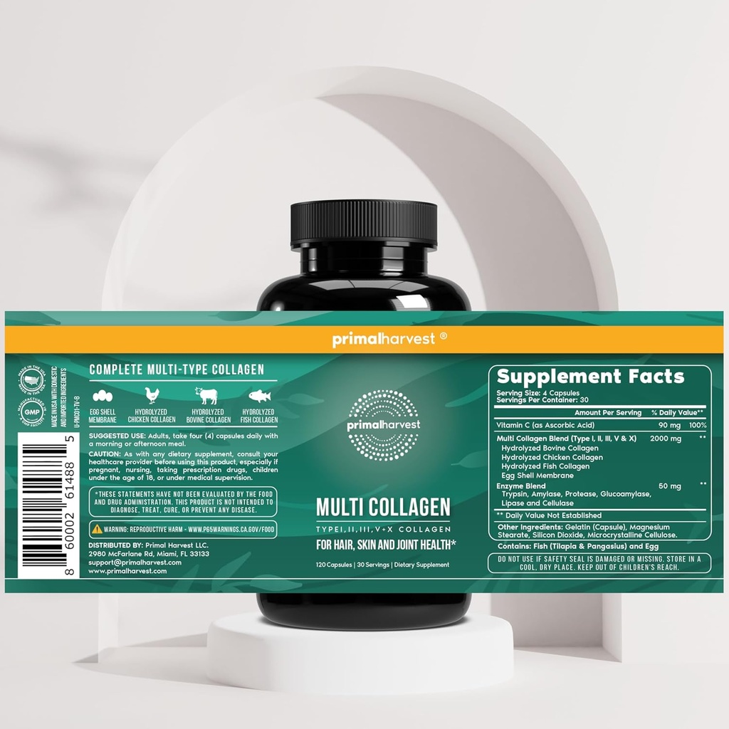 Primal Harvest Probiotics & Multi Collagen Supplements for Women and Men Pre and Probiotics with 31 Billion CFU and Collagen Peptides Pills Bundle 6