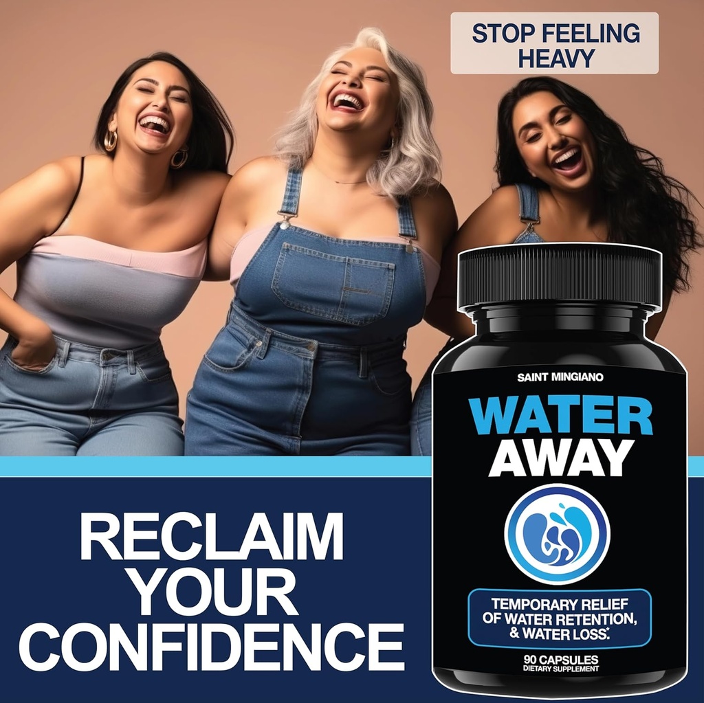 Water Away - Diuretic Water Pills - Retention and Flushing, Aids in Water Relief & Water Loss for Swollen Ankles Feet, Legs or Bloating - Fast Acting Water Away Pills for (90 Capsules) 3