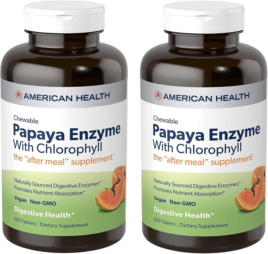 American Health Papaya Enzyme with Chlorophyll Chewable Tablets - 600 Count (200 Total Servings) (Pack of 2) 2