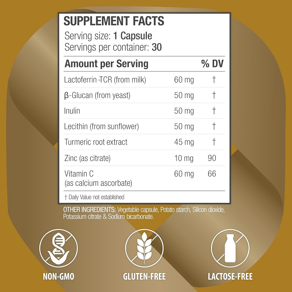 Lactoferrin Gold 1.8 - for Immune Support, Digestive Health, and Iron Absorption - Lactose-Free, Gluten-Free, Non-GMO (30 Count) 3