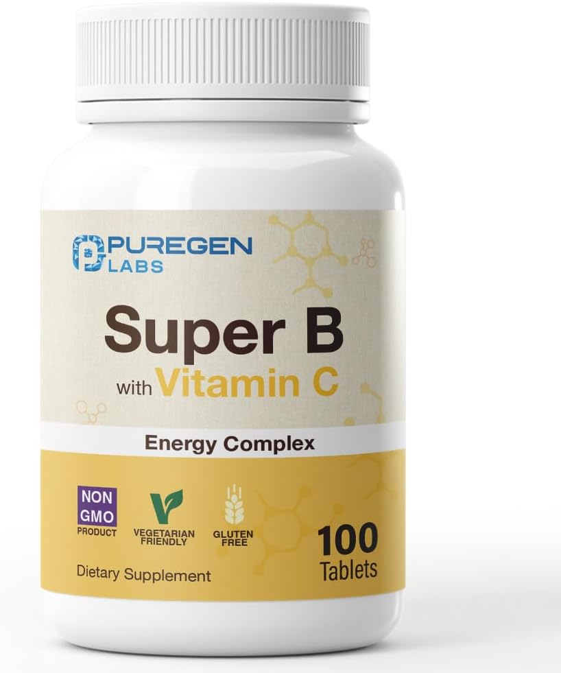 Puregen Labs Super B Energy Complex with Vitamin C - Immune Health, Energy & Nervous System Support - Non-GMO, Gluten-Free 100 Vegetarian Tablets 2