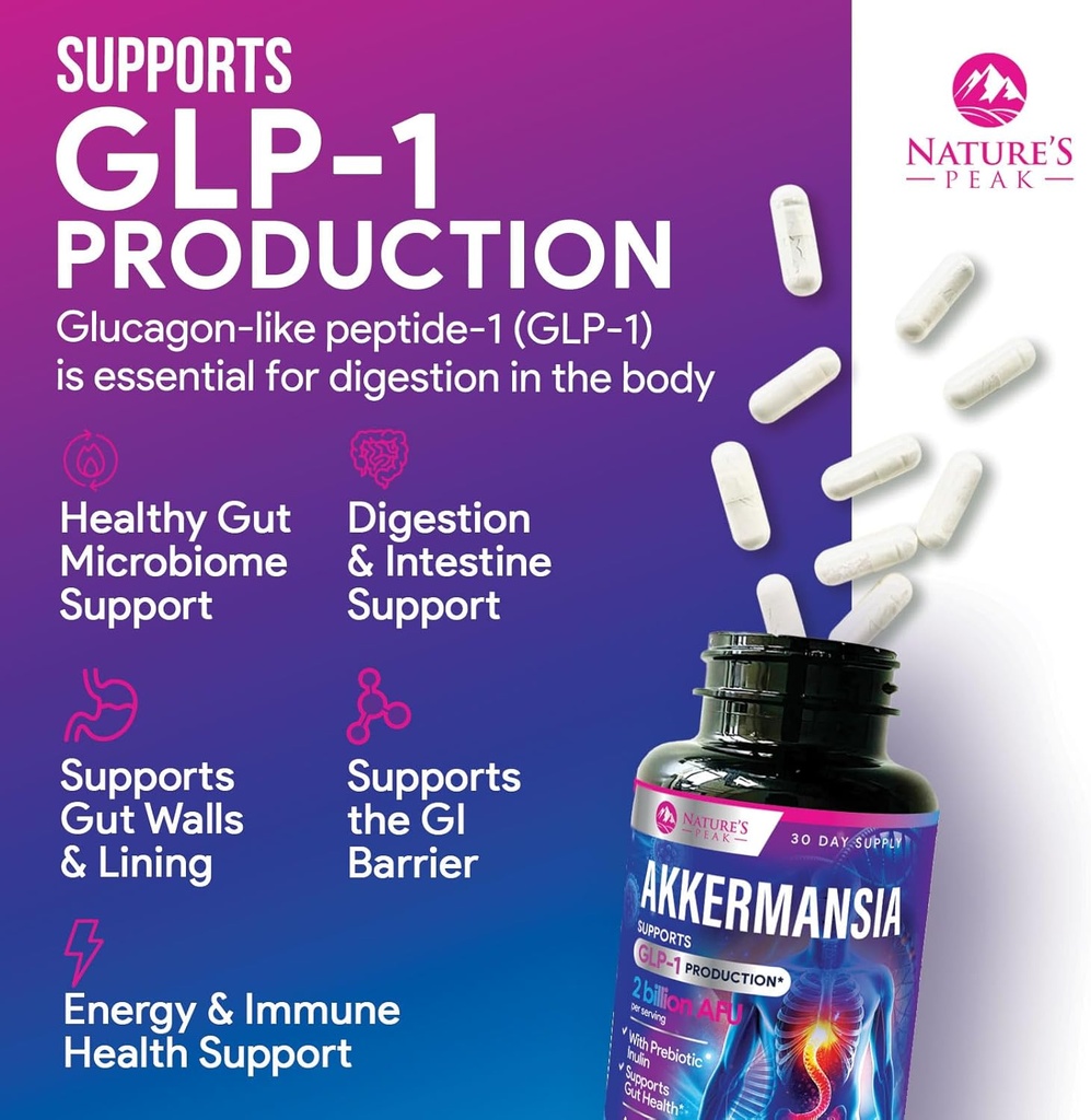 Akkermansia Probiotic Supplement - 2 Billion AFU GLP-1 Supplement with Prebiotic Fiber - Akkermansia Muciniphila GLP-1 Probiotics for Women & Men - Digestive, Gut & Immune Support - 120 Capsules 6