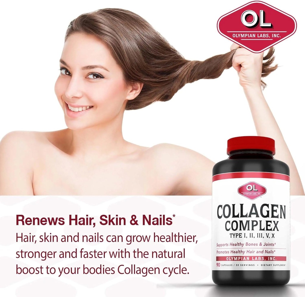 Olympian Labs Multi Collagen Complex Type I, II, III, V, X, Hair, Nails, Joint, Gut Health, 90 Caps, 30-Day Supply 5