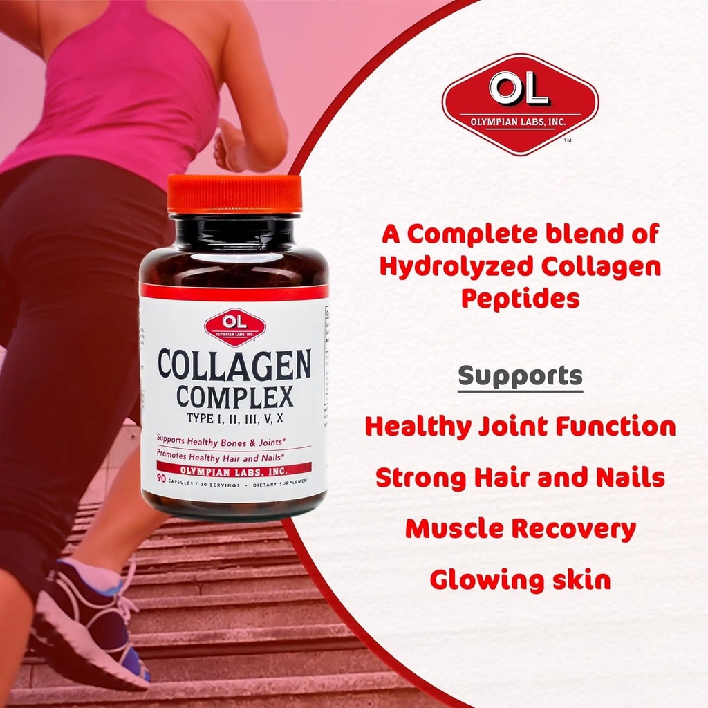 Olympian Labs Multi Collagen Complex Type I, II, III, V, X, Hair, Nails, Joint, Gut Health, 90 Caps, 30-Day Supply 6