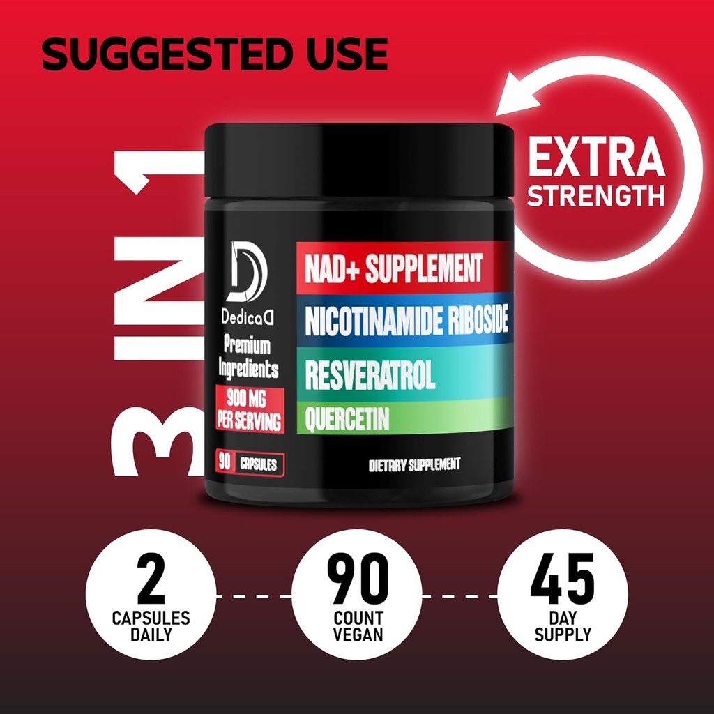 NAD Supplement with Liposomal Nicotinamide Riboside 900mg NR, Resveratrol, Quercetin - 90 Capsules - Cellular Production & Restoration, Aging Well, Vitality 6