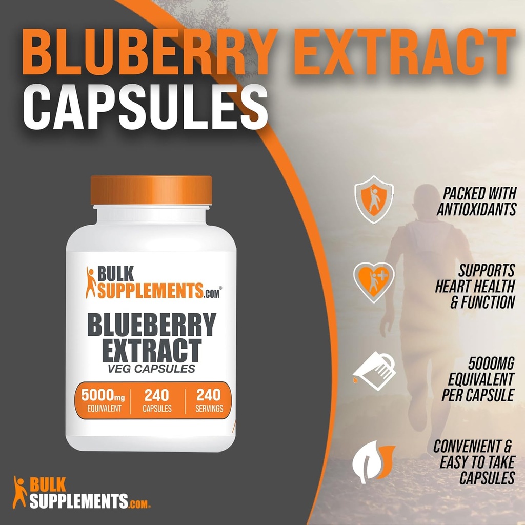 BulkSupplements.com Blueberry Extract Capsules - Blueberry Extract Supplement, Sourced from Wild Blueberry - Vegan & Gluten Free, 1 Capsule per Serving, 240 Veg Capsules (Pack of 1) 4