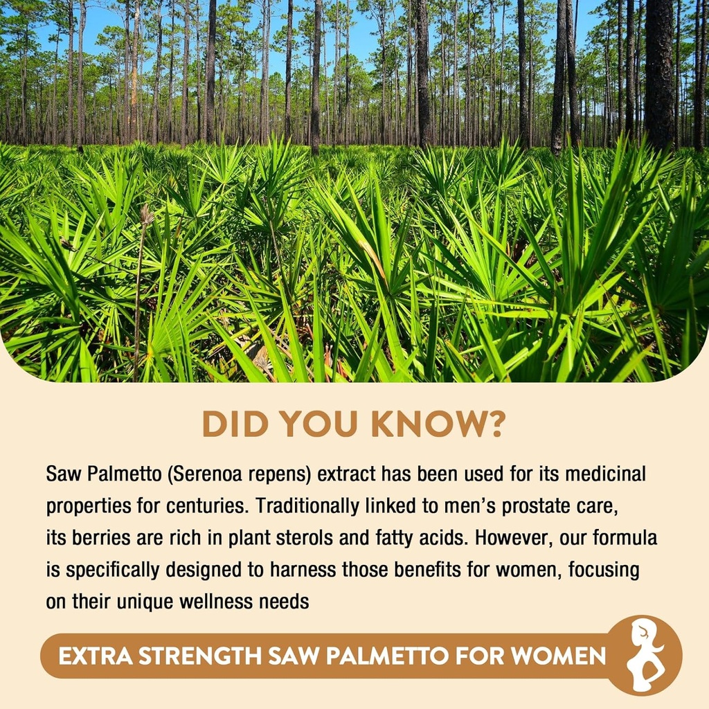 Saw Palmetto for Women Hair Loss - DHT Blocker with 5-in-1 Blend for Hair Growth, Skin & Nails, Urinary Wellness - Extra Strength Saw Palmetto Supplement - 180 Capsules 5