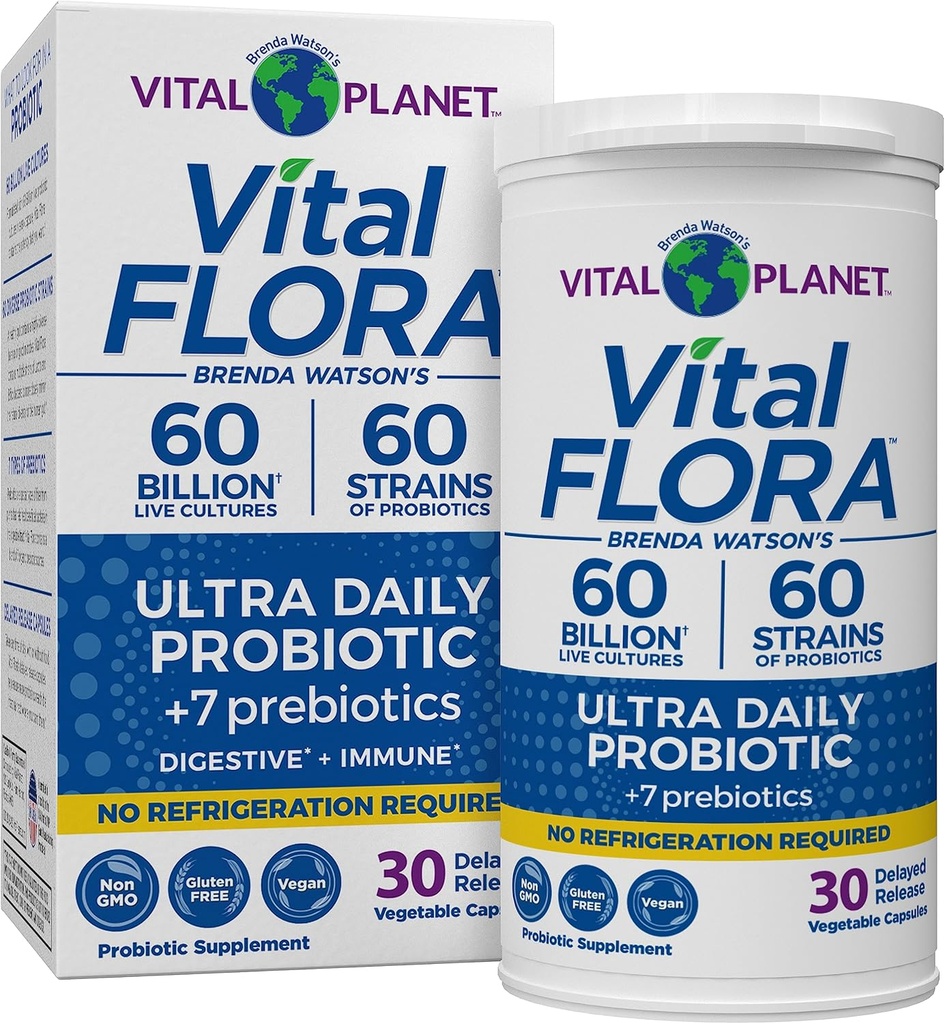 Vital Planet - Vital Flora Ultra Daily Probiotic 60 Billion CFU, 60 Diverse Strains, 7 Organic Prebiotics, Immune Support, Digestive Health Shelf Stable Probiotics for Women and Men 30 Capsules 2