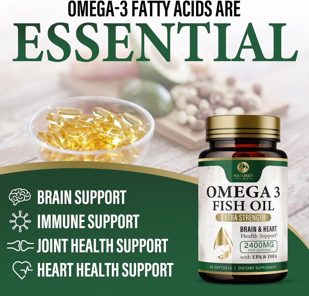 Omega 3 Fish Oil Pills 2400mg - Triple Strength Omega 3 Fish Oil Supplements - Best EPA & DHA Fatty Acids for Brain & Heart Health Support, Nature's Omega3 Supplement, 30 Day Supply - 60 Softgels 6