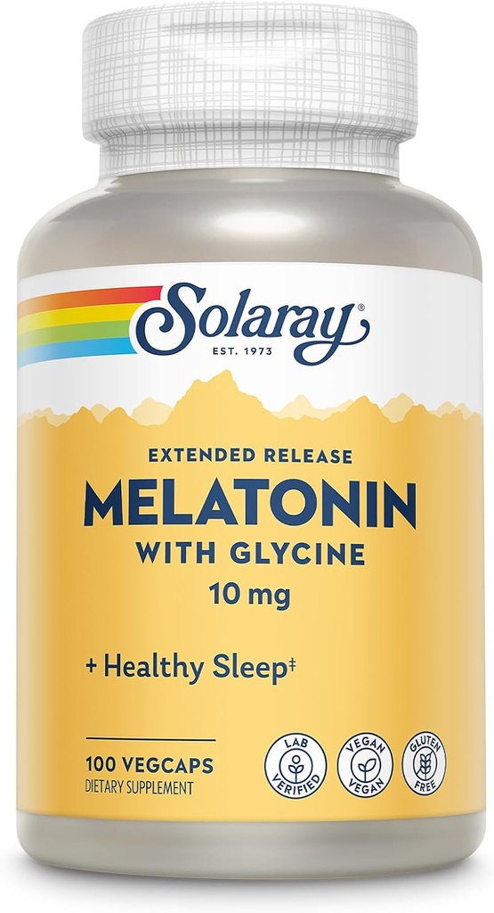 SOLARAY Melatonin 10mg with Glycine - Extended Release, Healthy Sleep Aid and Calming Relaxation Support - Lab Verified, Vegan, Gluten Free, 60-Day Guarantee - 100 Servings, 100 VegCaps 2