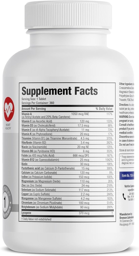 Bronson ONE Daily Mens 50+ Complete Multivitamin Multimineral, 360 Tablets 3