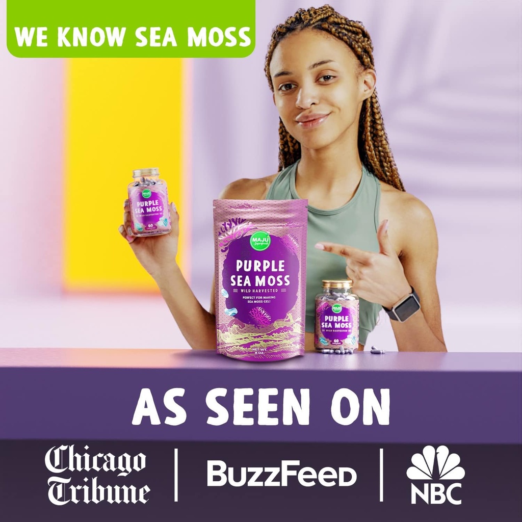 MAJU's Powerful Purple Sea Moss Capsules (60 ct), Extra-Strength Purple Minerals, Chondrus Crispus, Stronger Than Gel, Compare to Organic Irish Seamoss Capsule, Wild Harvested Powder Pills 5