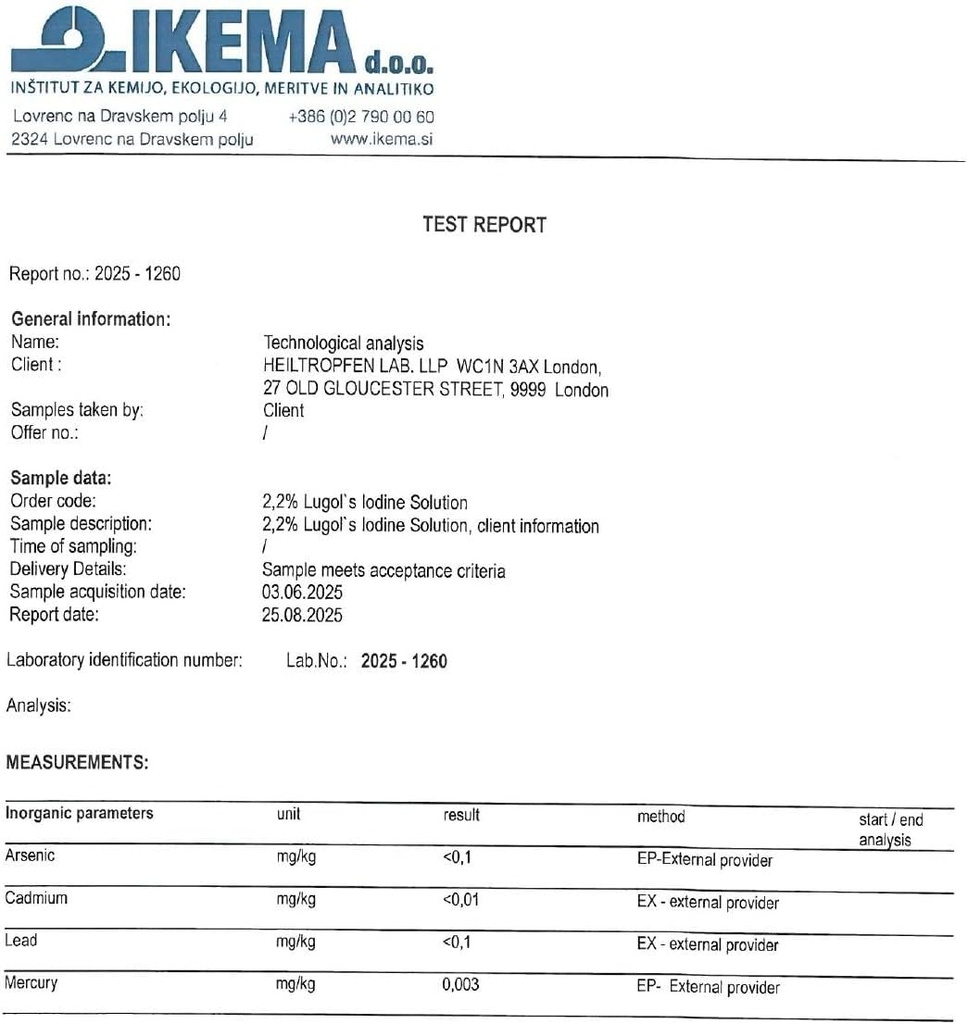 2X 2.2% Lugol's Iodine Solution 2x1 Fl Oz - 2x30 ml | Pharmaceutical Grade Ingredients | Lugols Solution Made with Iodine and Potassium Iodide | Set of Two Bottles | Heiltropfen® 3