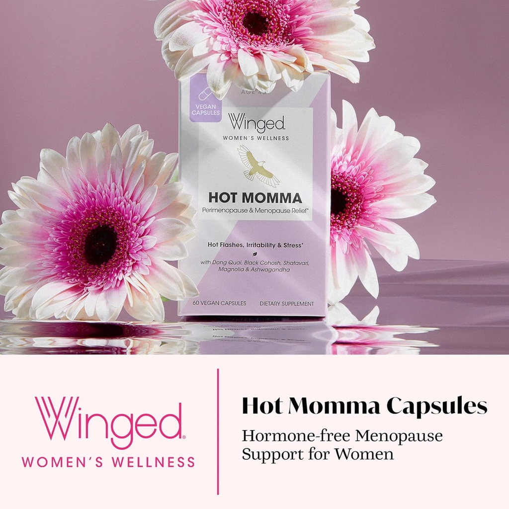 Winged Wellness Hot Momma Menopause Supplements for Women - Hormone-Free Menopause Relief Support for Hot Flashes & Night Sweats with Chaste Tree Berry, Multivitamins & More - 60 Vegan Capsules 3