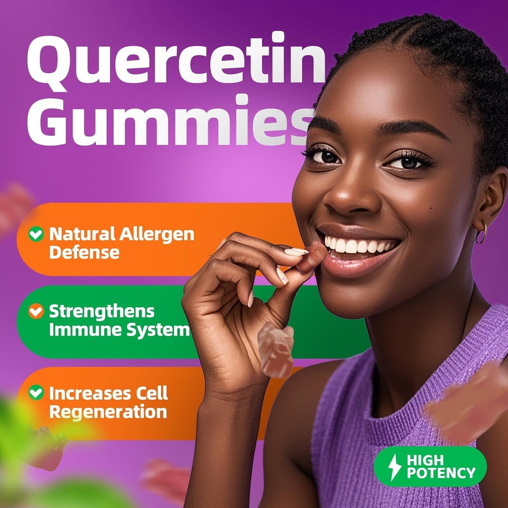 Quercetin Gummies - Quercetin with Bromelain, Vitamin C, Zinc & Elderberry, Extra Strength Immune System Booster, Lung Support Supplement for Adults Kids - 60 Quercetin Gummies (2 Pack) 5