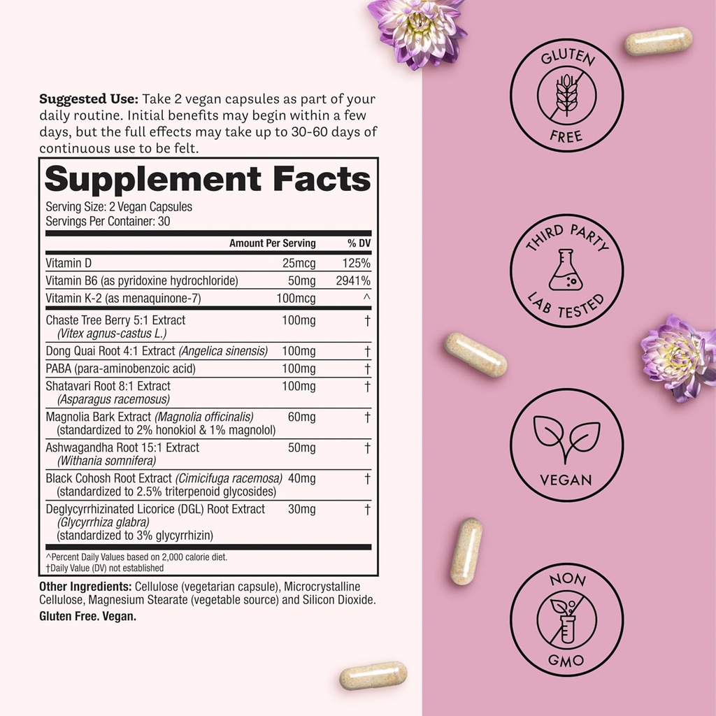 Winged Wellness Hot Momma Menopause Supplements for Women - Hormone-Free Menopause Relief Support for Hot Flashes & Night Sweats with Chaste Tree Berry, Multivitamins & More - 60 Vegan Capsules 5