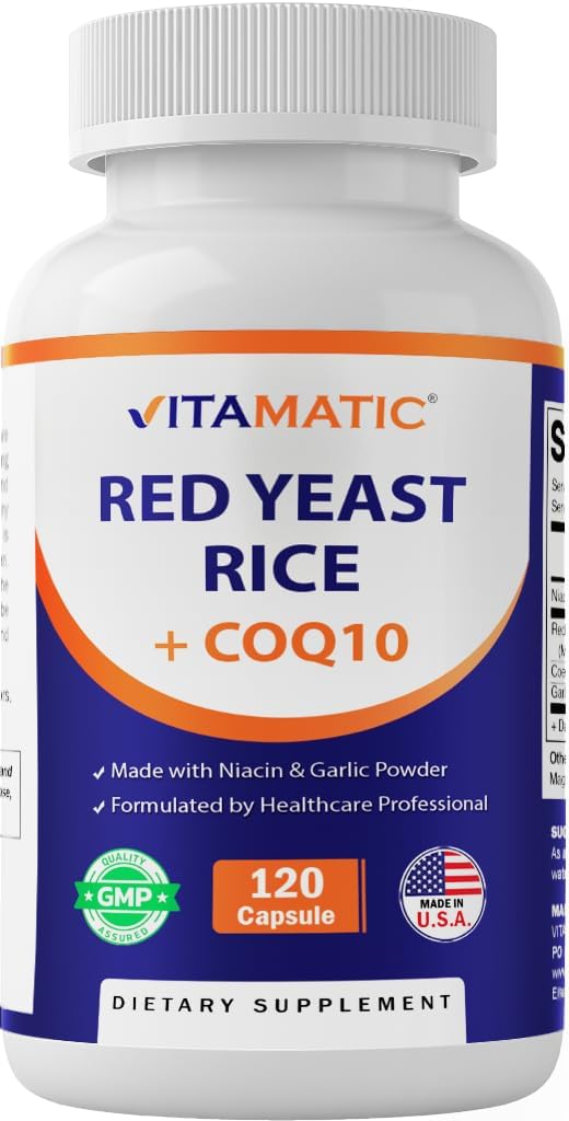 Vitamatic Citrinin-Free Red Yeast Rice 1200 mg. Capsules with CoQ10 100mg, Flush Free Niacin 100mg, & Garlic Powder 20mg - 120 Veg Capsules 2