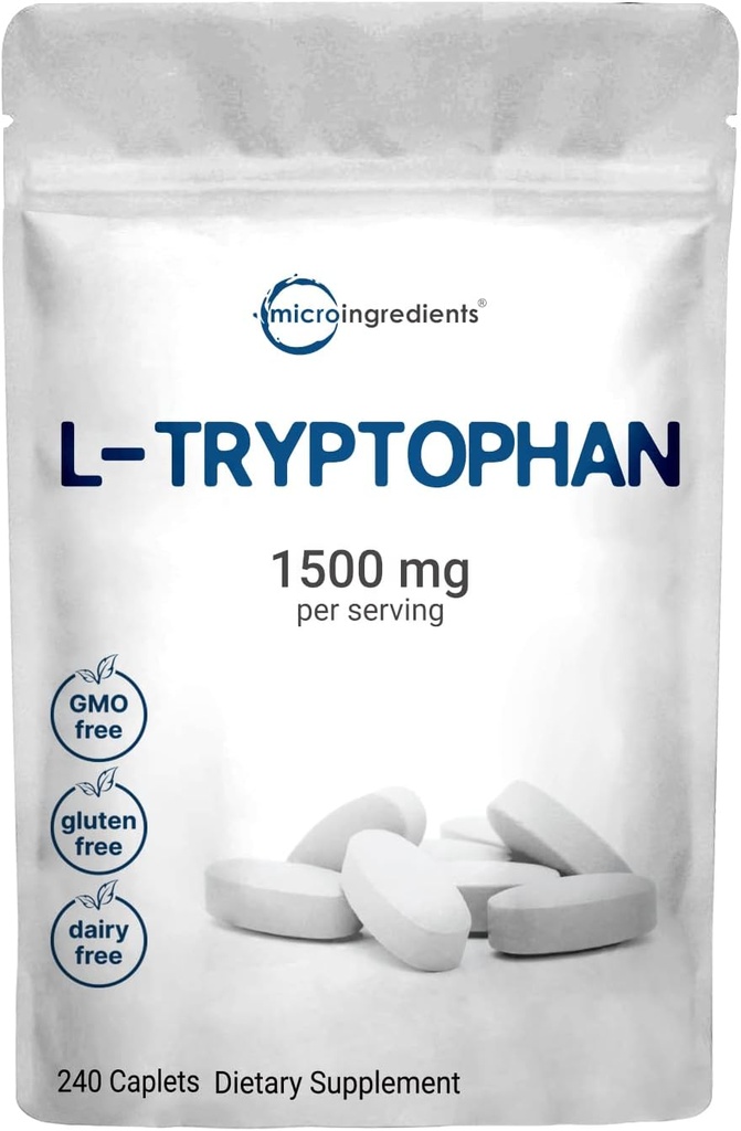 Micro Ingredients L-Tryptophan 1,500mg, 240 Caplets | Essential Amino Acid + Relaxation Support | Mood, Sleep & Nervous System Balance | Clean Label, Non-GMO 2