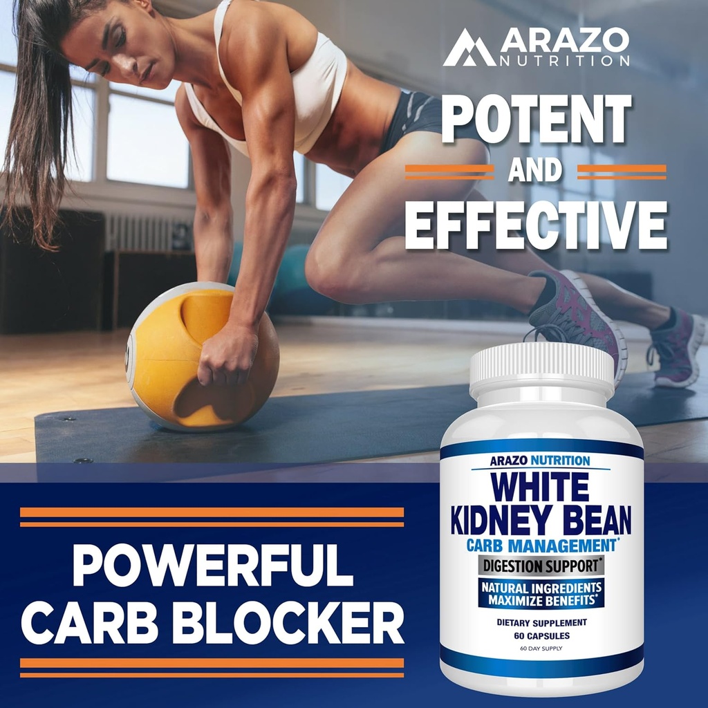 Arazo Nutrition White Kidney Bean Extract - 100% Pure Carb Blocker and Fat Absorber for Weight Support - Intercept Carbs 6