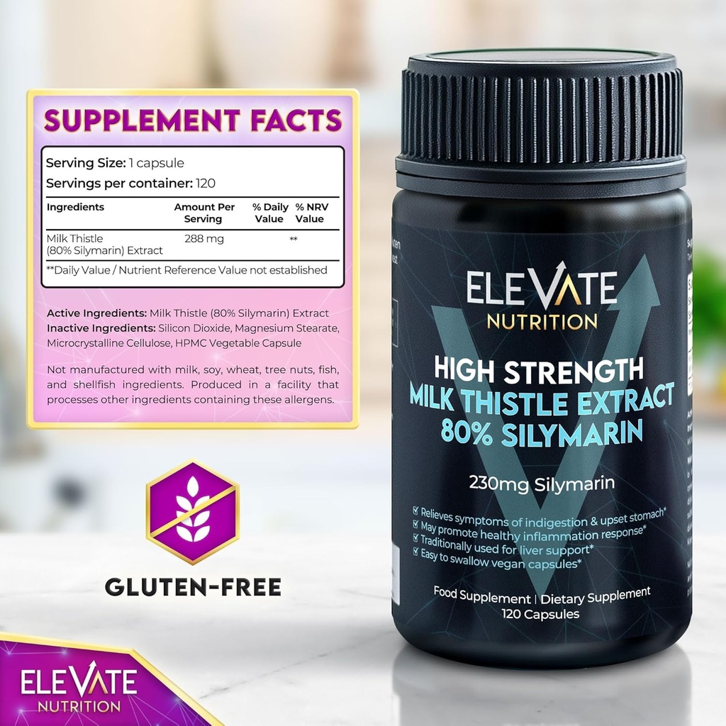 ELEVATE NUTRITION Milk Thistle - 288 mg, 80% Silymarin Extract - 120 Vegan Capsules - Dietary Health Supplement May Support Liver Wellness & Digestive Comfort 5