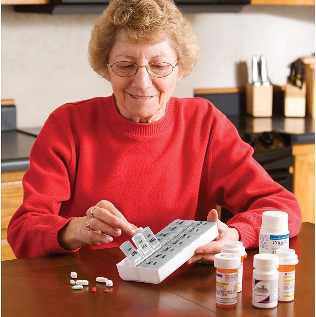 Apex Twice-A-Day Economy Weekly Pill Organizer, Weekly Pill Organizer, 2 Times a Day, Easy-Open, See-Through Lids, Organize Medication or Vitamins by AM, PM or Morning and Bedtime, Clear 4