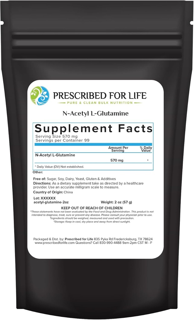 Prescribed For Life N Acetyl L Glutamine Powder, Pure L Glutamine Amino Acids Supplement (2oz / 56g) 2
