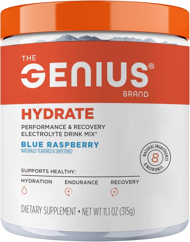 The Genius Brand Genius Hydrate - Electrolyte Supplement for Daily Hydration - Coconut Water - Sugar-Free - 8 Essential Minerals & Nutrients - Non-GMO - Blue Raspberry - 50 Servings 2