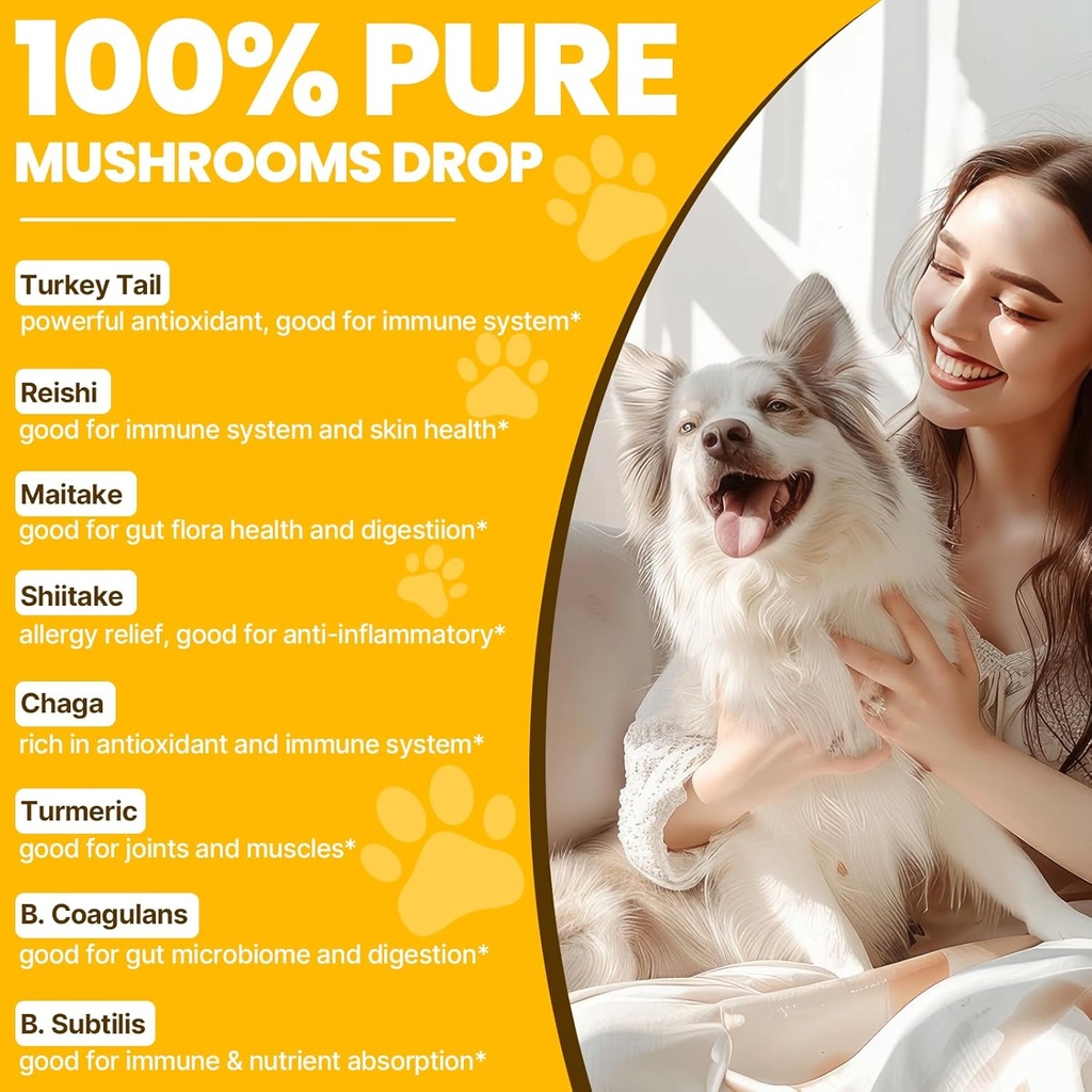 Turkey Tail Mushroom for Dogs - Faster Absorption 2000mg Turkey Tail Mushroom for Immune & Digestive, Joint, Energy, 5X Mushrooms for Pet Drop with Turmeric & Probiotic - Vet Formulated, 90 ML/3FL.oz 4