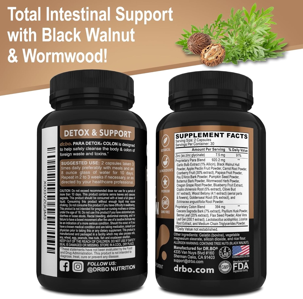 Colon Cleanse Pills Body Detox - Intestinal Guard Cleanser for Stomach - Natural Weight Flush Cleaner Supplement Complex, Women Men Kids, Herbal Wormwood Black Walnut Clove - Gut Loss Health Capsules 5