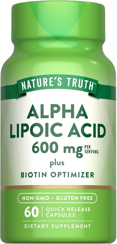 Nature's Truth Alpha Lipoic Acid 600mg | plus Biotin Optimizer | 60 Capsules | Non-GMO & Gluten Free Supplement 2