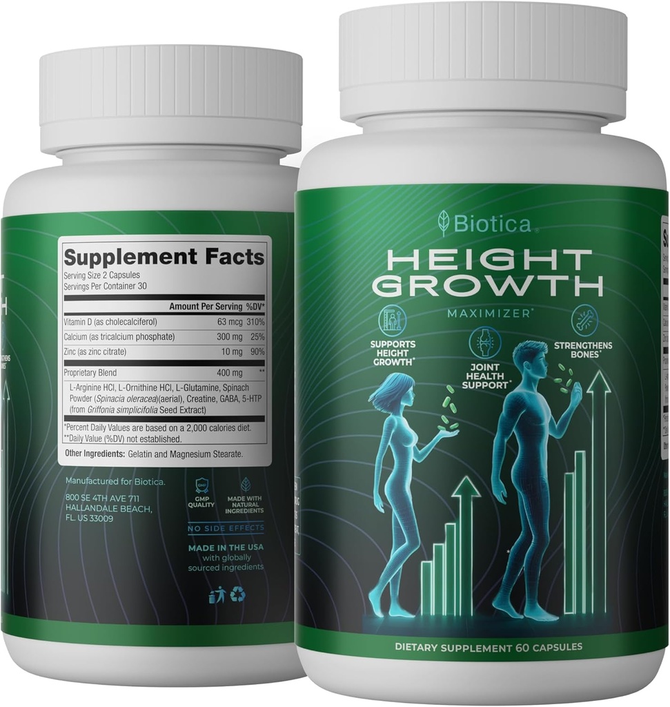 Height Growth Pills - Natural Hеight Growth Maximizer - Bone Up Calcium Supplement - Growth Factor Support, and Stature Development - Advanced Formula of Grow Pills 2