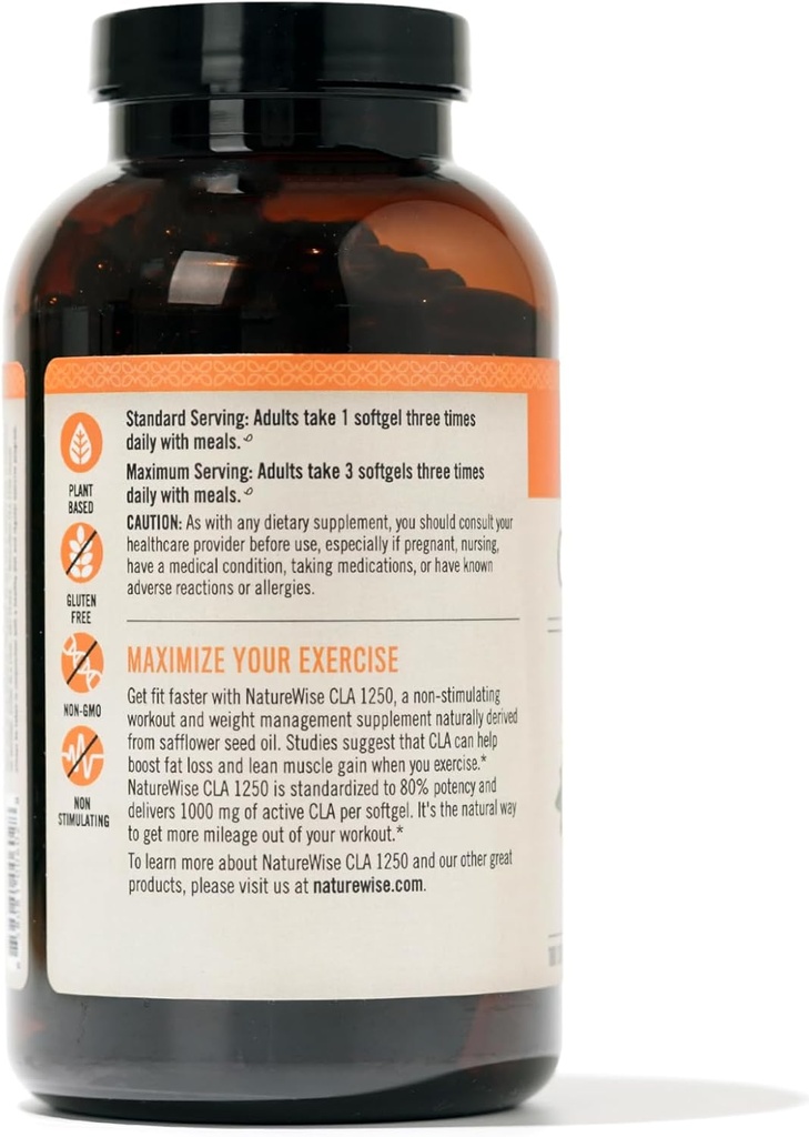 NatureWise CLA 1250 - Conjugated Linoleic Acid Supplement for Women and Men, Not Stimulating, Supports Healthy Weight, Fitness Goals - Non-GMO, Gluten Free - 180 Softgels[2-Month Supply] 6